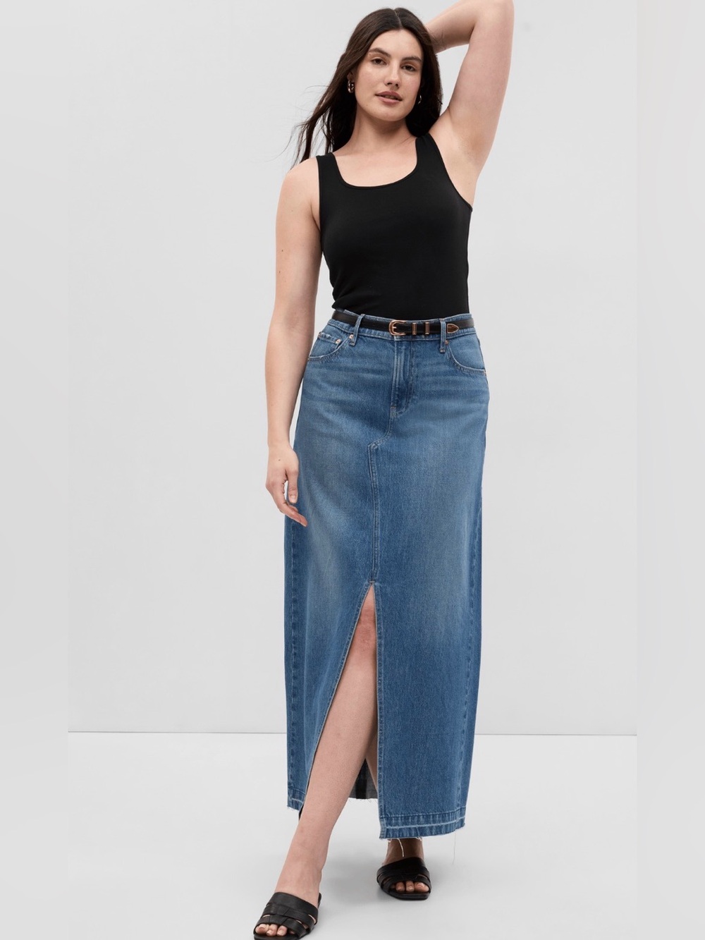 GAP Blue Denim Maxi Skirt with Front Slit